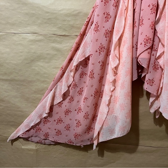 Free People | Joaquin Dress Peach Combo Floral Ruffle Godet Midi Dress Size S - Picture 9 of 15